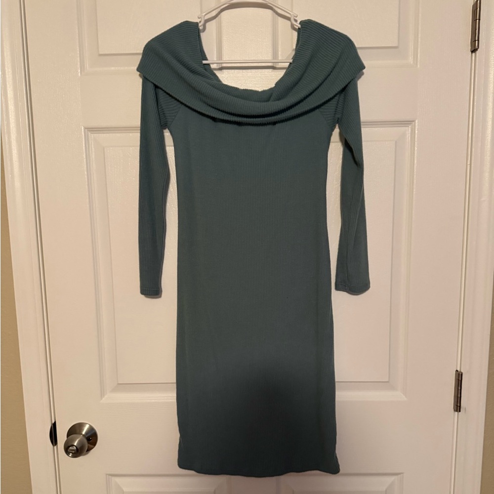 Teal Long Sleeve Sweater Style Dress